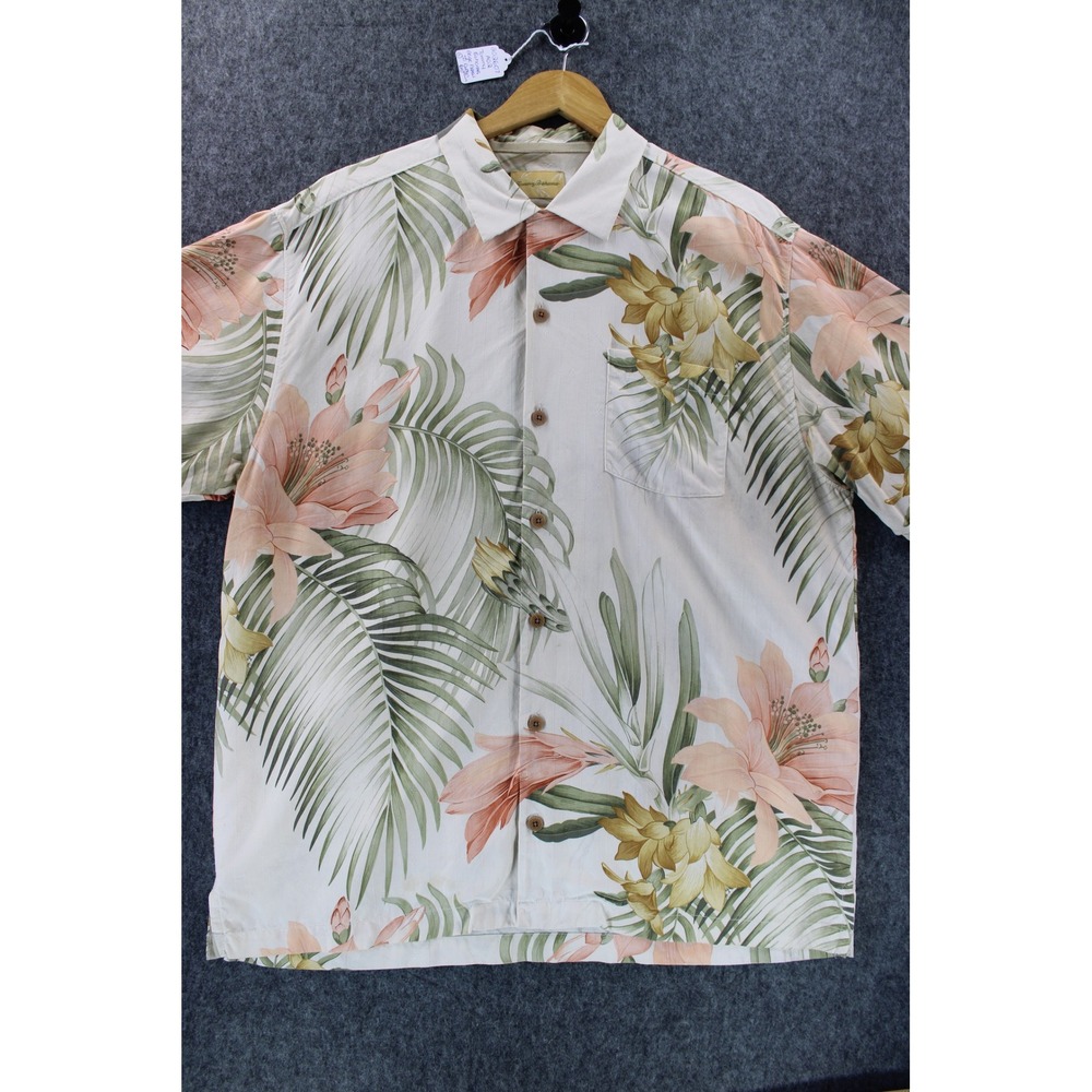 Tommy Bahama Mens XL Tropical Floral Palm Print Short Sleeve Button Up Shirt